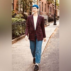 Vintage Giorgio Sant Angelo Red Tartan Plaid 1980s Wool Blazer Jacket Women’s 12